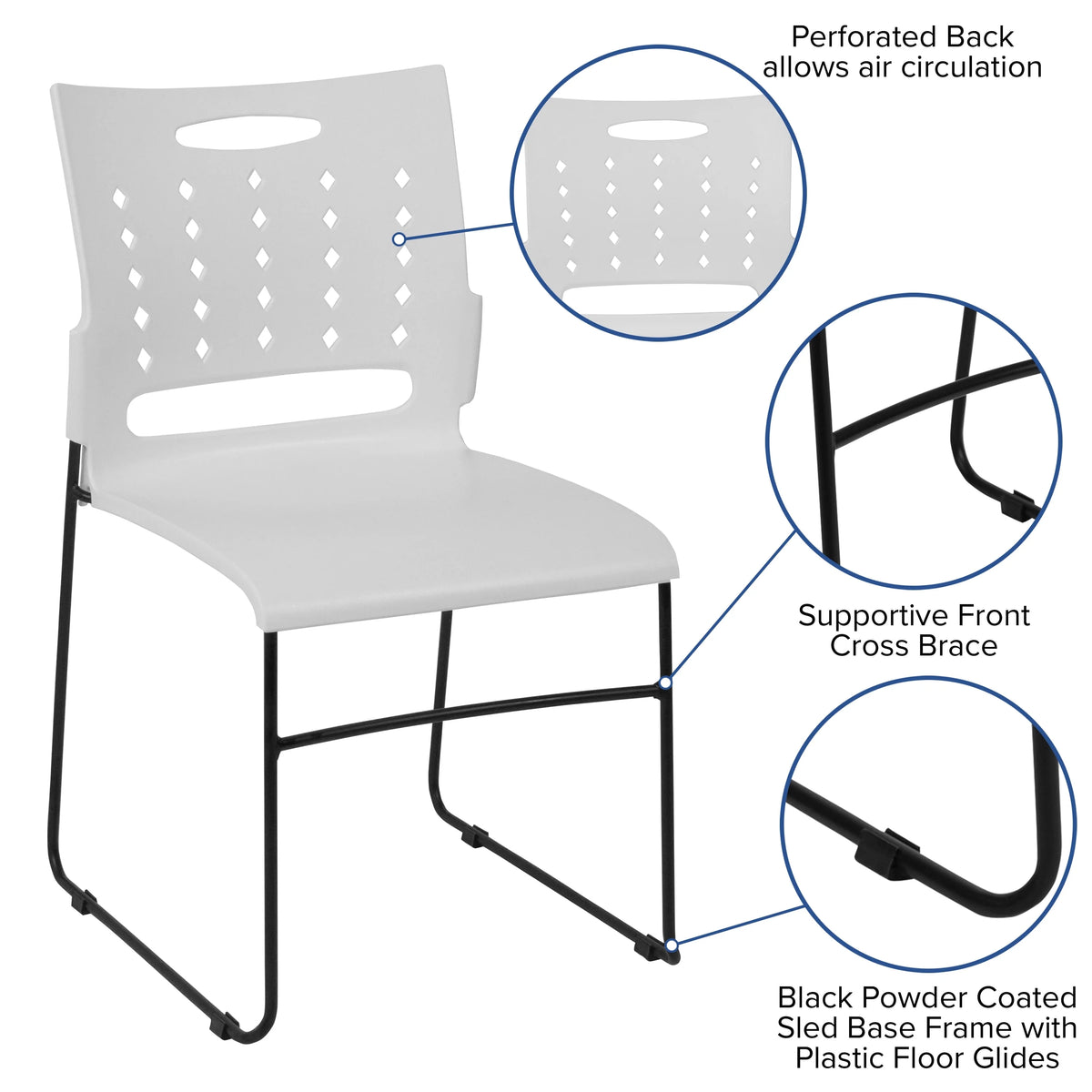 White Sled Base Stack Chair with Air-Vent Back X58306