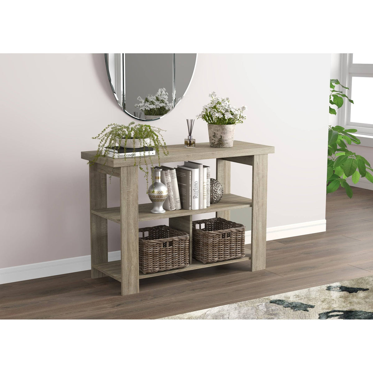 Dark Taupe 3 Shelves Console Table W520407