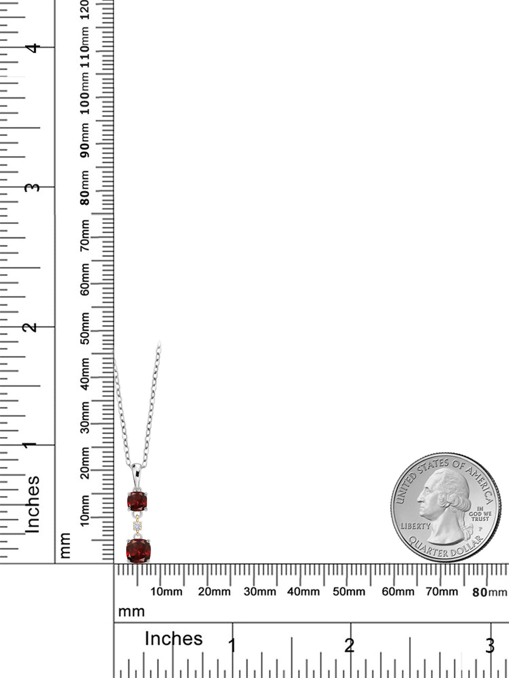 Red Garnet 925 Silver 10K Yellow Gold Pendant with Chain U6459