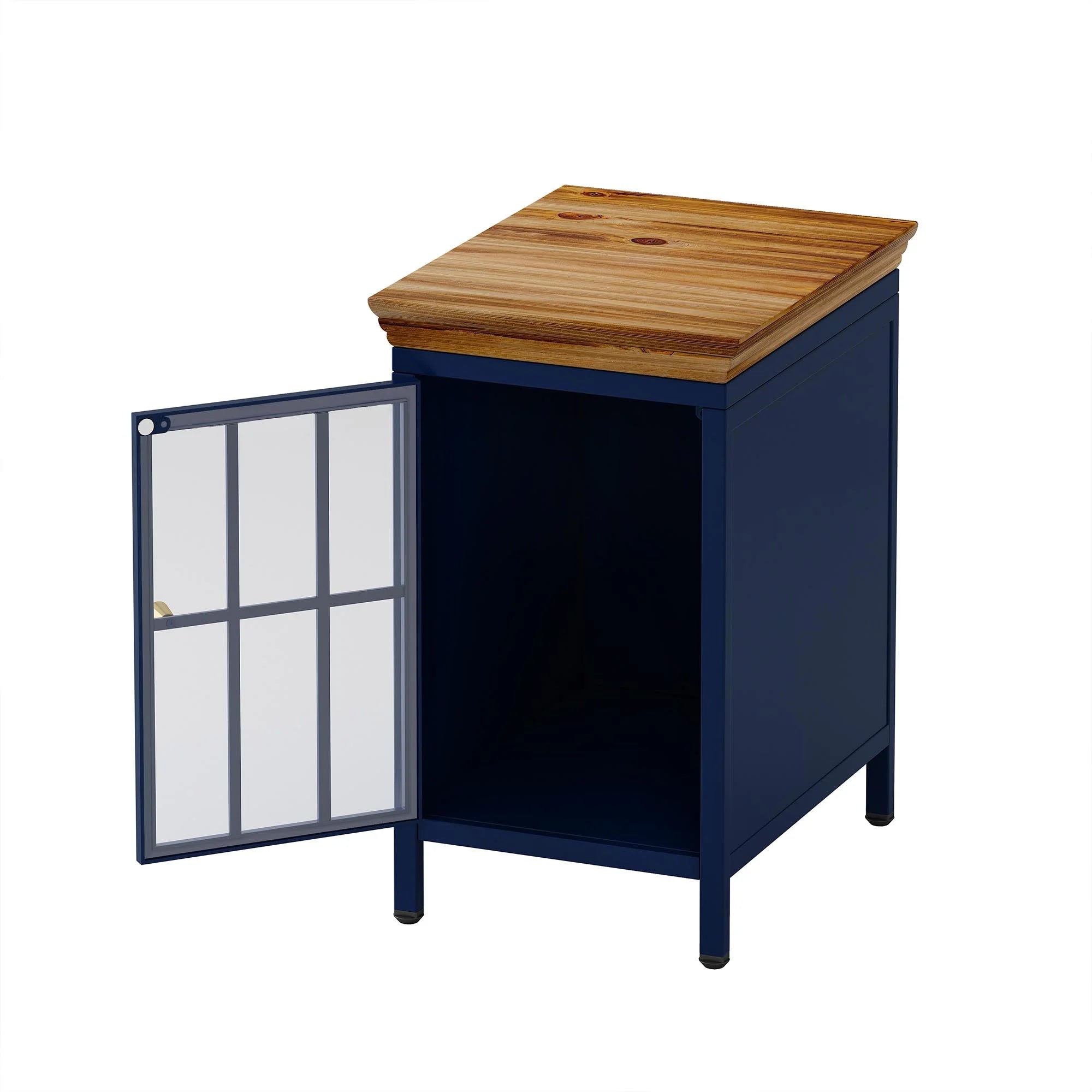Nightstand with Storage Cabinet & Solid Wood Tabletop, Dark Blue E13761