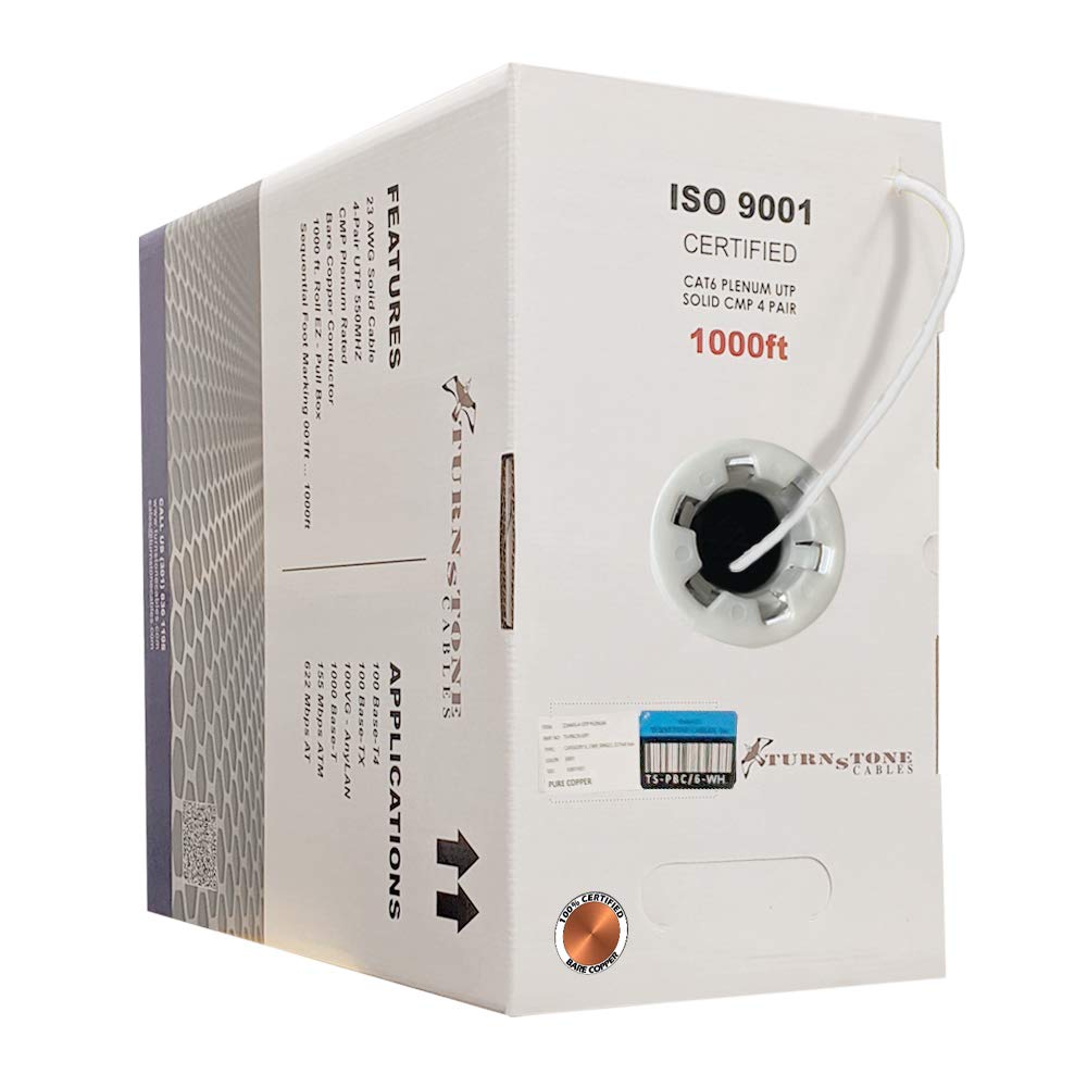 1000ft Cat6 Plenum Bulk Ethernet Cable, 23AWG Solid Bare Copper, UTP H70008