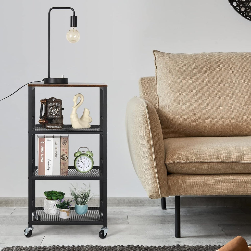 Rustic Brown 4-Tier Rolling Utility Cart with Storage Shelves Z819499
