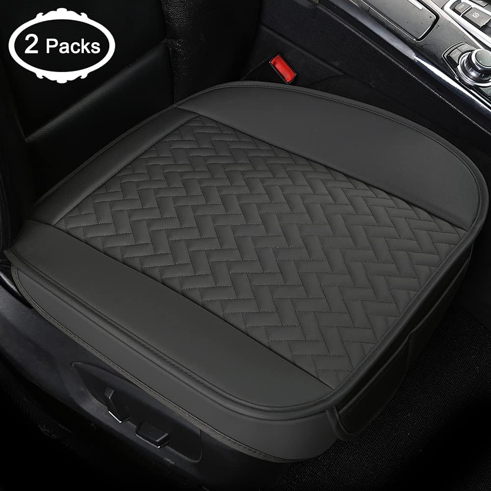 2 Pack Black PU Leather Front Car Seat Bottom Covers Pad Mat N9222