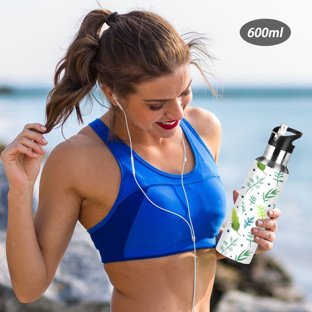 Green Water Bottles Insulated Thermos Kids Stainless Steel Bottle with Straw Lid Flask Leakproof 20 oz Z352
