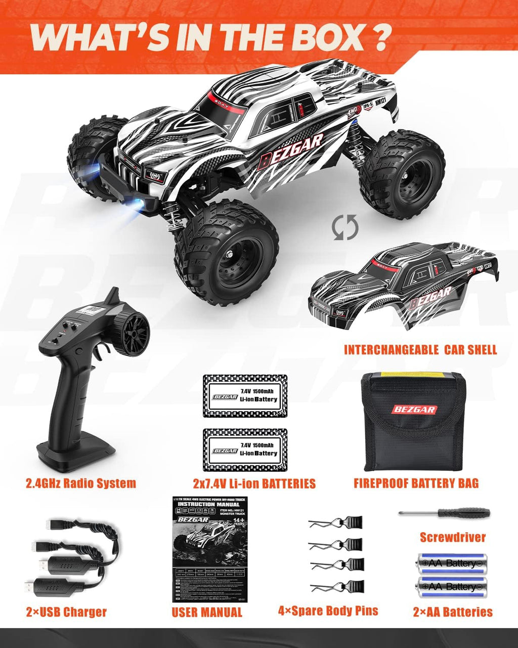 1:12 Scale 4x4 Offroad Remote Control Truck with 2 Rechargeable Batteries Y660