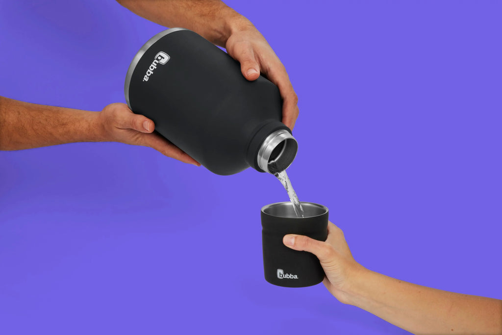 Stainless Steel Water Bottle with Wide Mouth Rubberized in Black, 84 fl. oz. C23845
