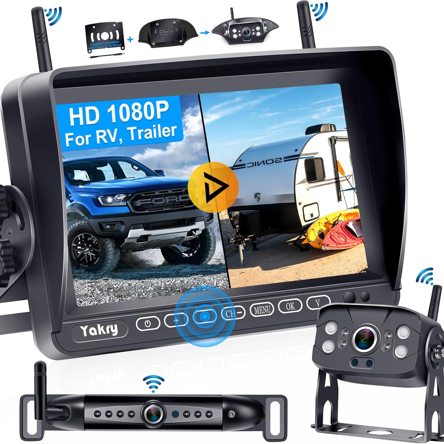 Wireless Backup Camera System with 7 Inch Monitor and 2 Rear View Cameras O408778