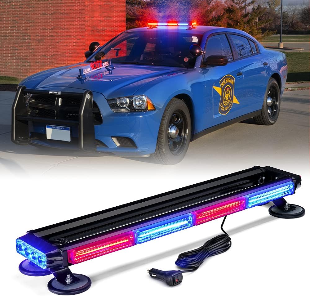 White Amber COB LED Rooftop Strobe Light Bar Double Side 26 High Visibility Emergency Hazard Warning Beacon Lights w/Magnetic Base C458711