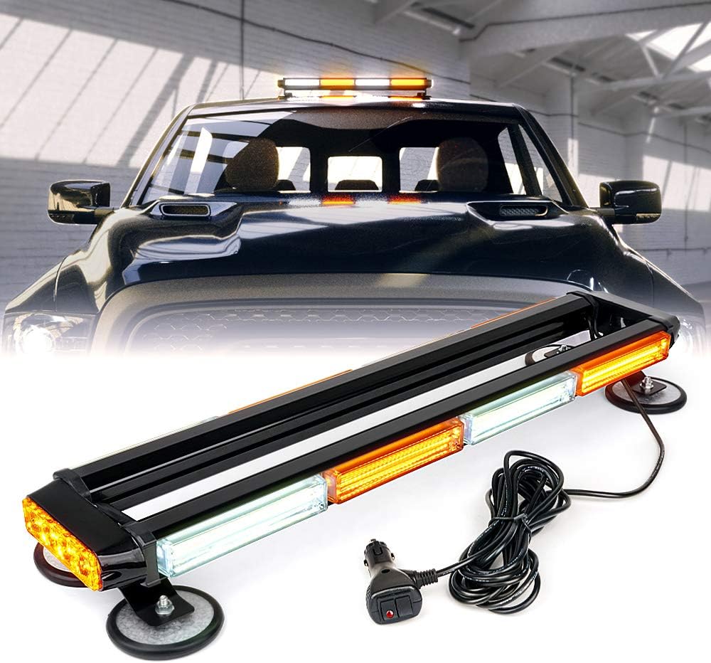 White Amber COB LED Rooftop Strobe Light Bar Double Side 26 High Visibility Emergency Hazard Warning Beacon Lights w/Magnetic Base C458711