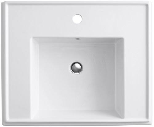 White Pedestal Bathroom Sink Basin with Single Faucet Hole V522