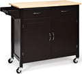 Rolling Kitchen Island Cart with Rubber Wood Top and Storage Cabinet S612