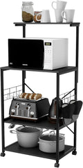 Rustic Brown 4 Tier Kitchen Baker's Rack with Storage Shelf and 10 Side Hooks L10771