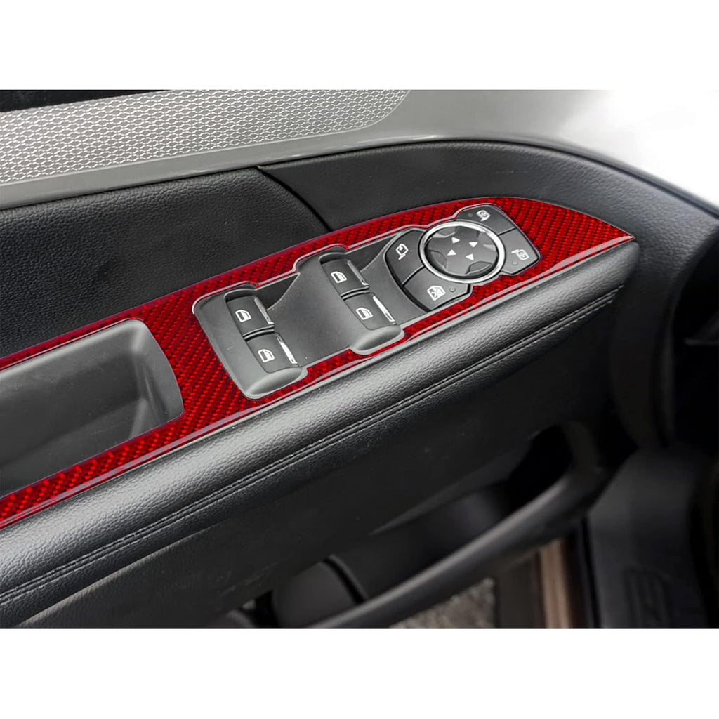 Red Carbon Fiber Door Window Lift Control Panel Cover Trim Sticker for Ford Explorer 2014-2019 M936
