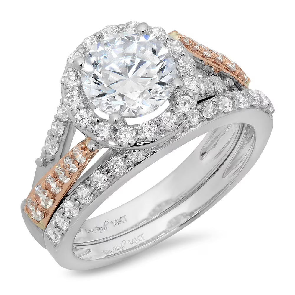 1.9 ct Round Cut Natural Diamond VS1-VS2 J-K 18K White Rose Gold Halo Engagement Ring V2802