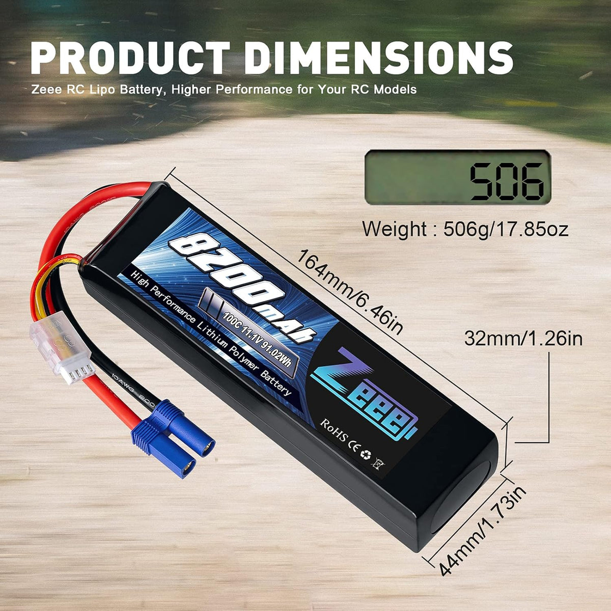 3S 8200mAh 11.1V 100C EC5 Connector Soft Case Lipo Battery (2 Pack) V2618