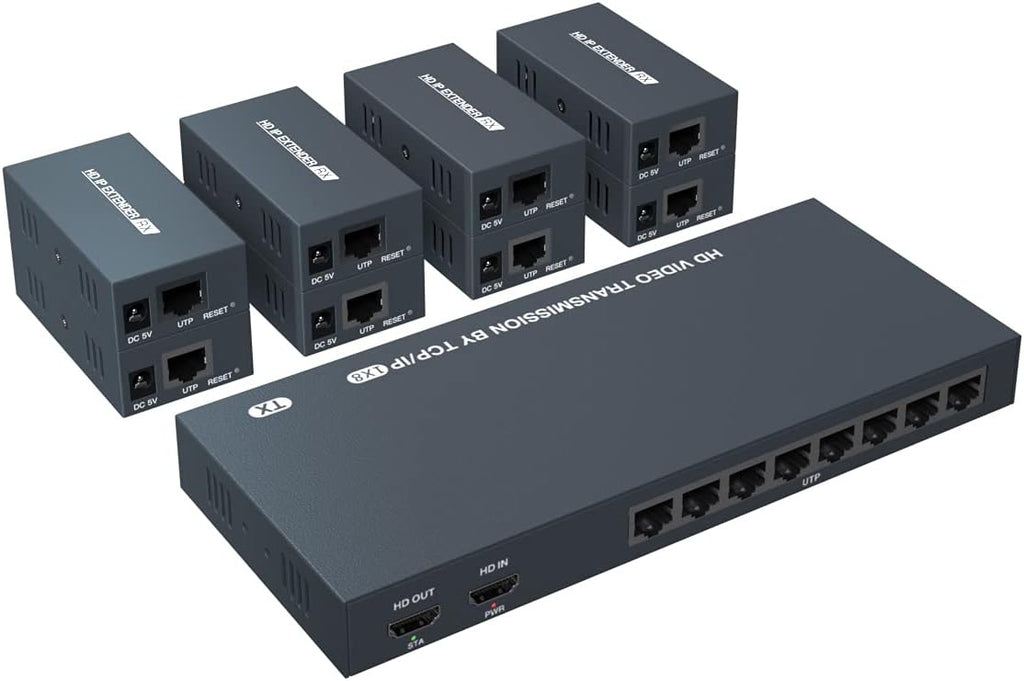 HDMI Extender Splitter 1x2 1080P@60Hz Over Cat 5E/6/7 Ethernet Cable 50m (165ft) 2 HDMI loopout EDID Copy POC Function (1 in 2 Out) W4341