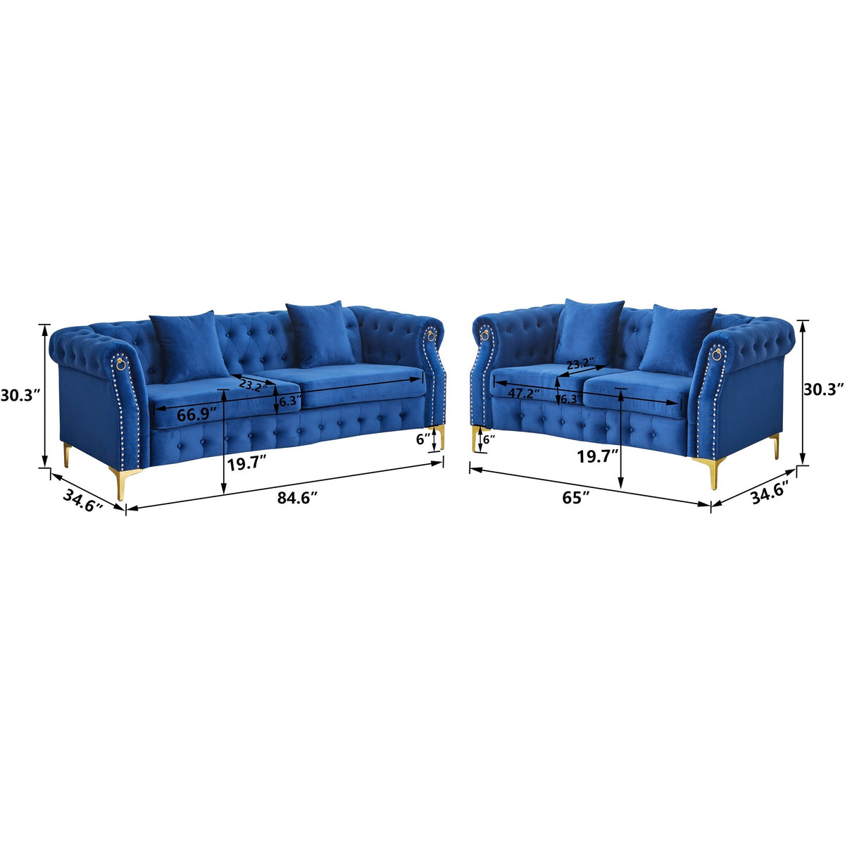 Beige 2 Piece Velvet Loveseat and Sofa Set W43699