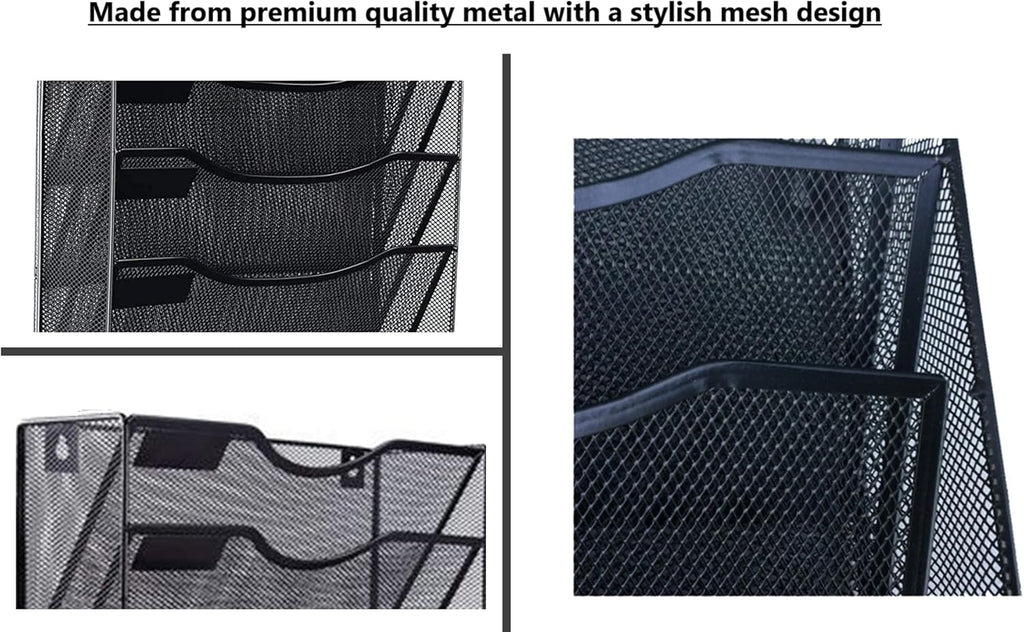 Wall Mounted 10 Tier Metal Mesh File Organizer with 5 Paper Folders T510