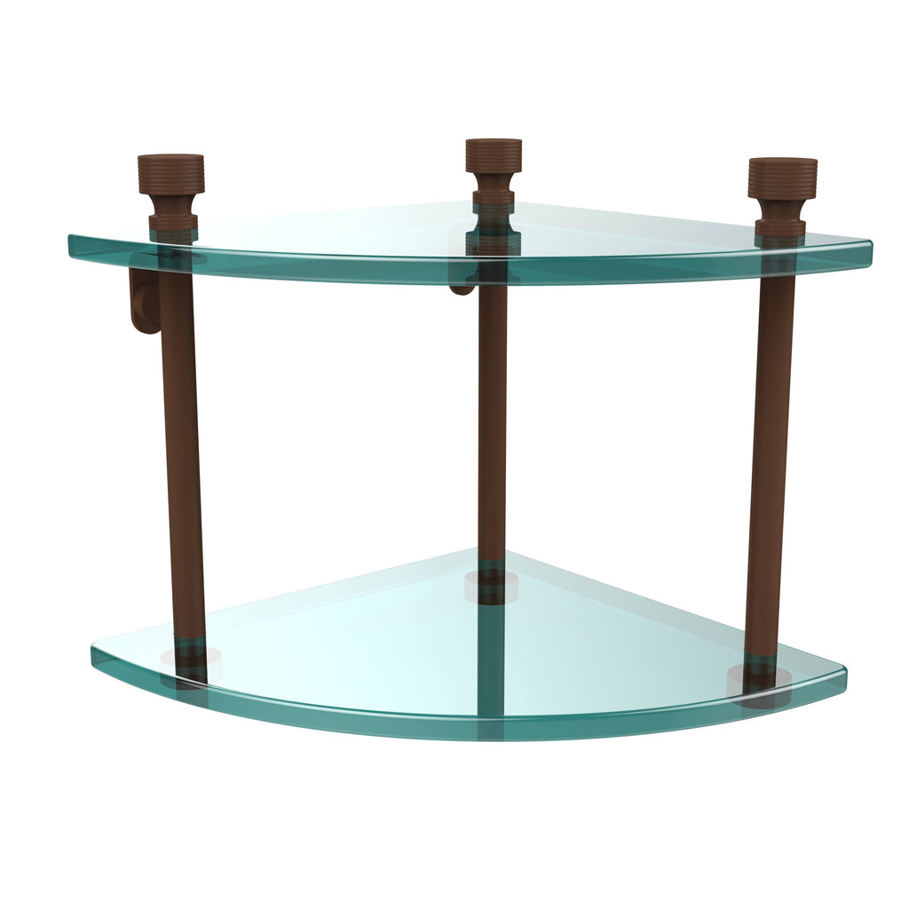 Two Tier Corner Glass Shelf Antique Bronze F2914