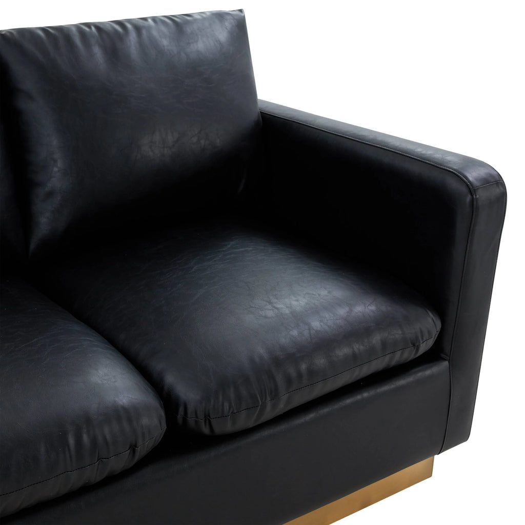 Beige Leather Loveseat with Gold Frame N436