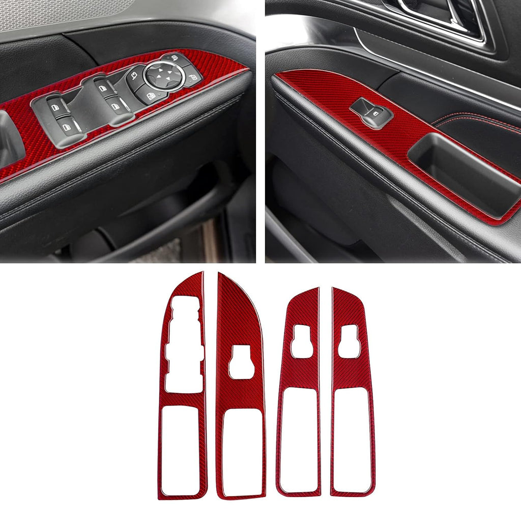 Red Carbon Fiber Door Window Lift Control Panel Cover Trim Sticker for Ford Explorer 2014-2019 M936