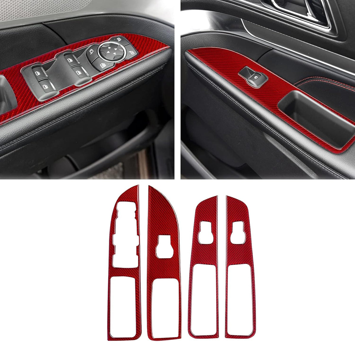 Red Carbon Fiber Door Window Lift Control Panel Cover Trim Sticker for Ford Explorer 2014-2019 M936