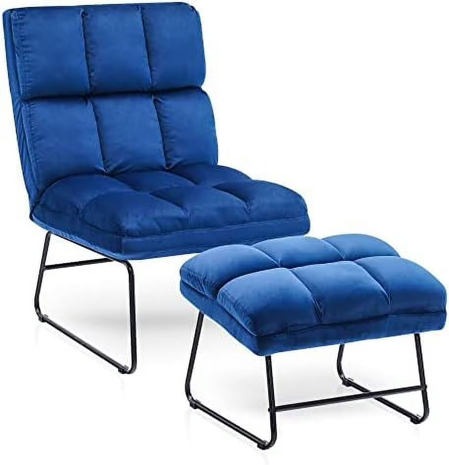 Dark Grey Velvet Accent Chair with Ottoman Y801