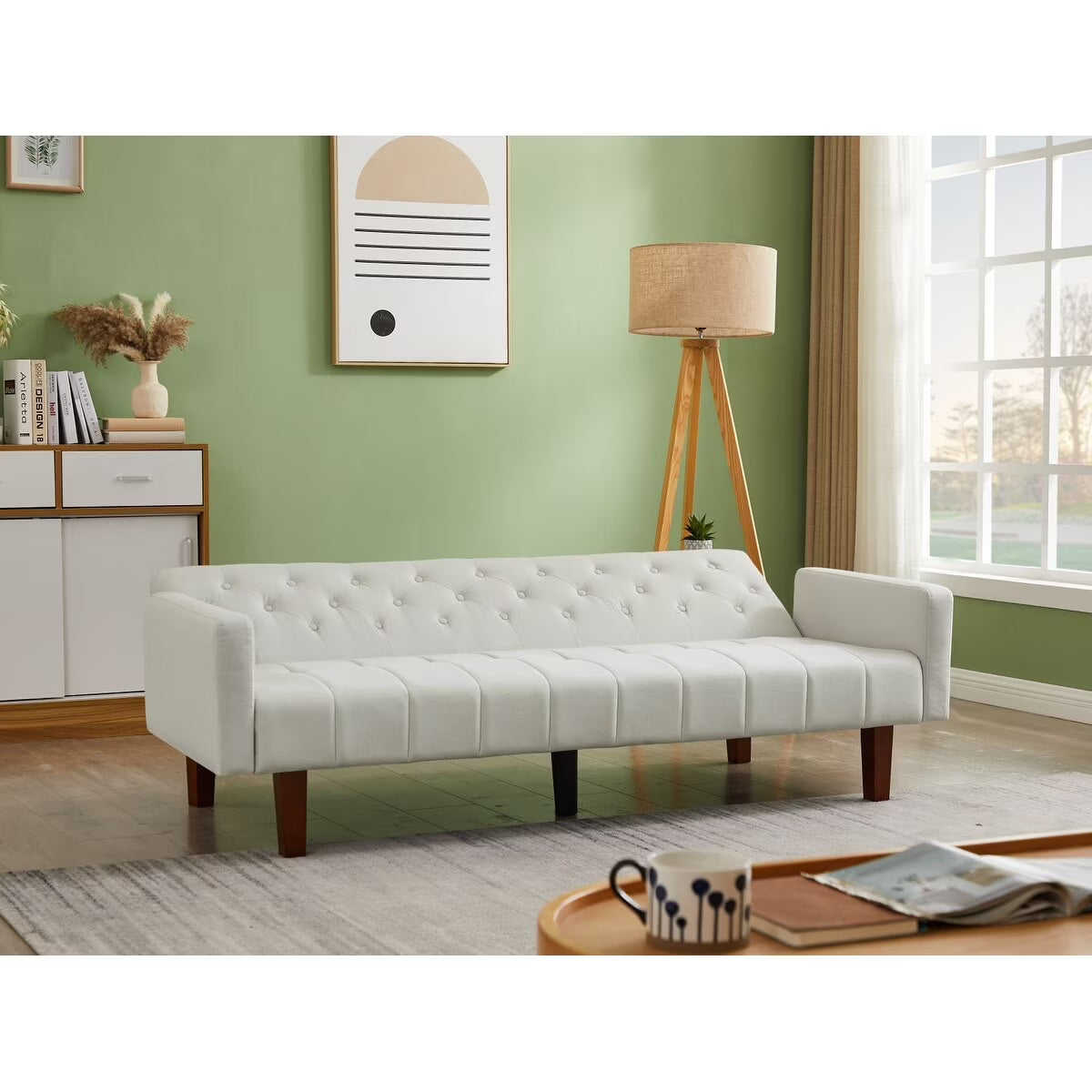 Beige Linen Futon Sofa Bed Z313326