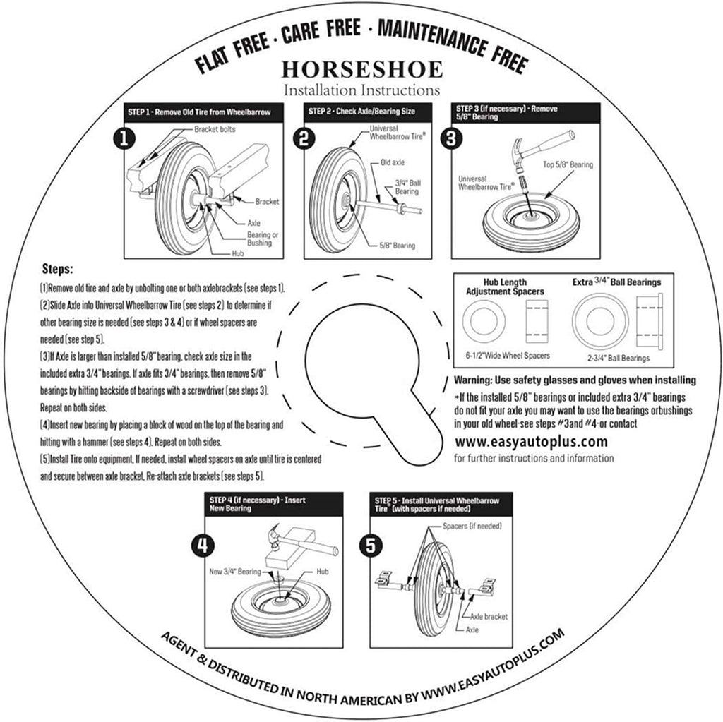 Flat-Free 4.80/4.00-8 Universal Wheelbarrow Cart Wheels with Grease Fitting O600