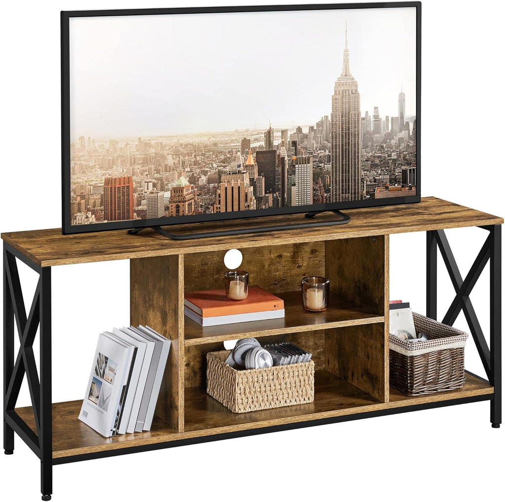 Gray Wood TV Stand with Storage Shelves W4000