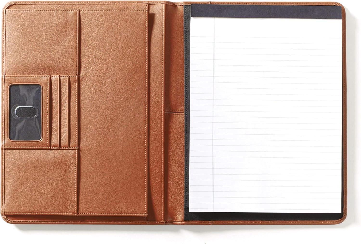 Cognac Full Grain Leather Portfolio with Clear ID Window H208