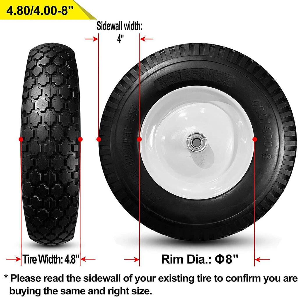 Flat-Free 4.80/4.00-8 Universal Wheelbarrow Cart Wheels with Grease Fitting O600