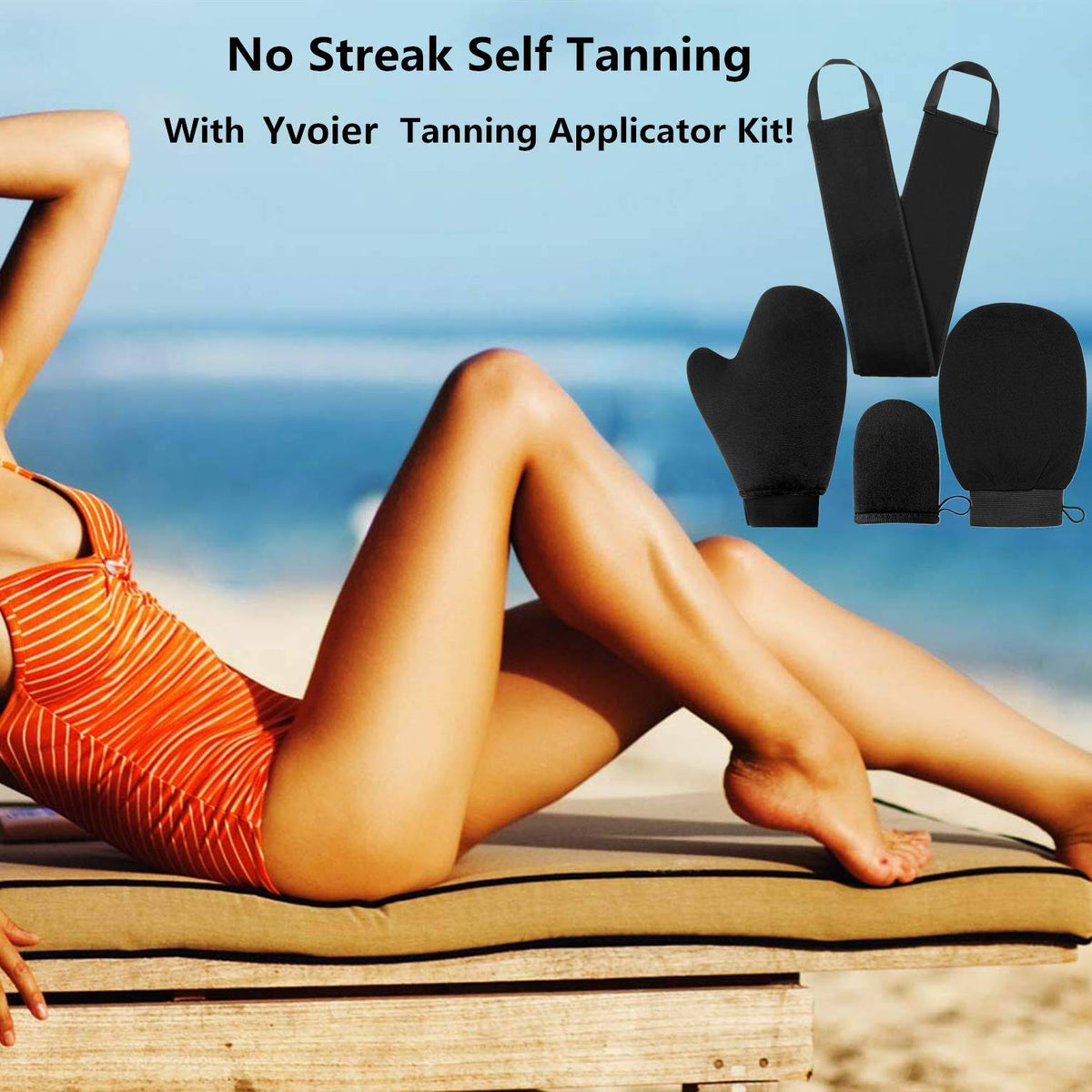 4 in 1 Self Tanning Applicator Set with Exfoliating Glove and Tan Mitt C6308