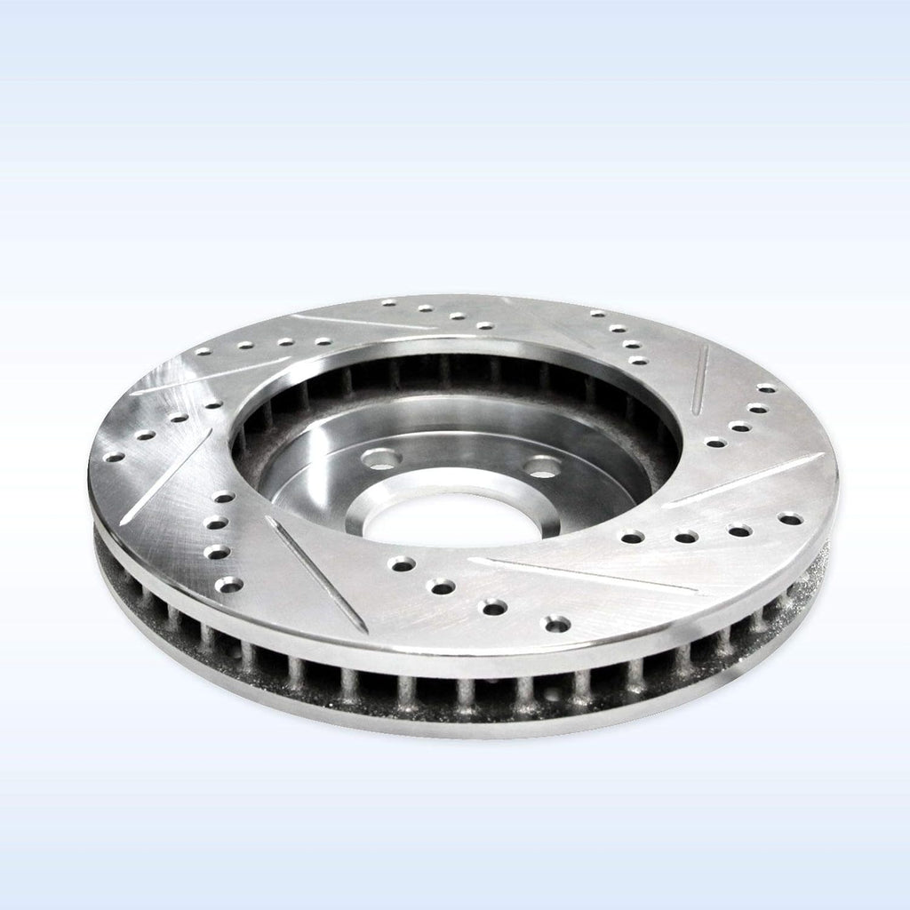 Silver Drilled Slotted Brake Rotors and Semi Metallic Brake Pads X964