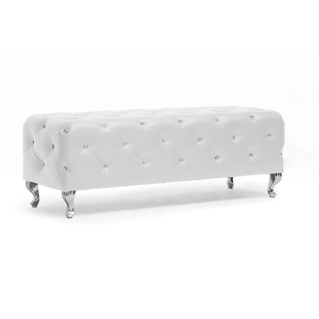 White Leather Tufted Bench E6123