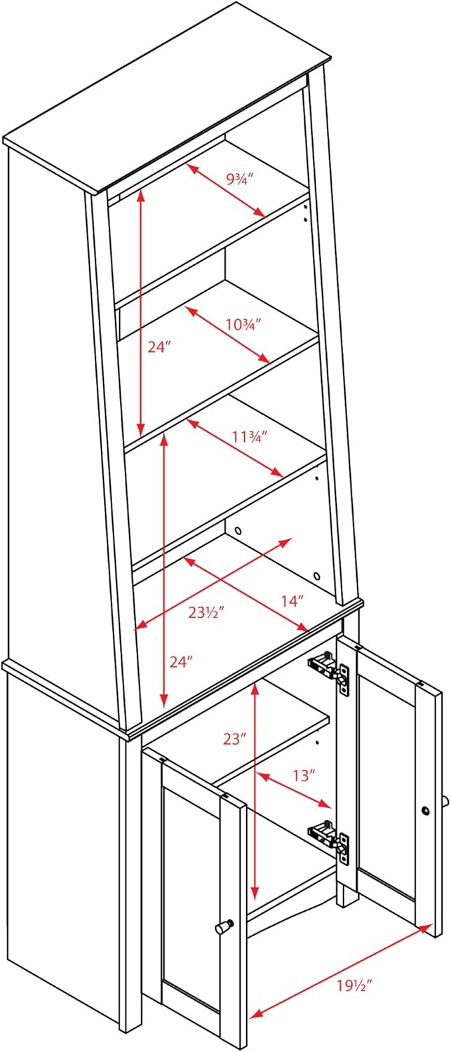 Espresso Tall Slant-Back Bookcase with 2 Shaker Doors W254